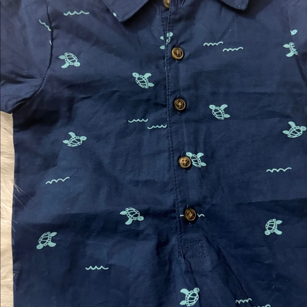 Carter's Navy Short-Sleeve Turtle Print Romper